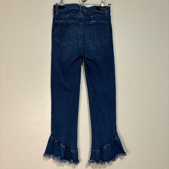 PAIGE Hoxton Straight Ankle Frayed Ruffle Hem Blue Denim Size 27 - Picture 5 of 7